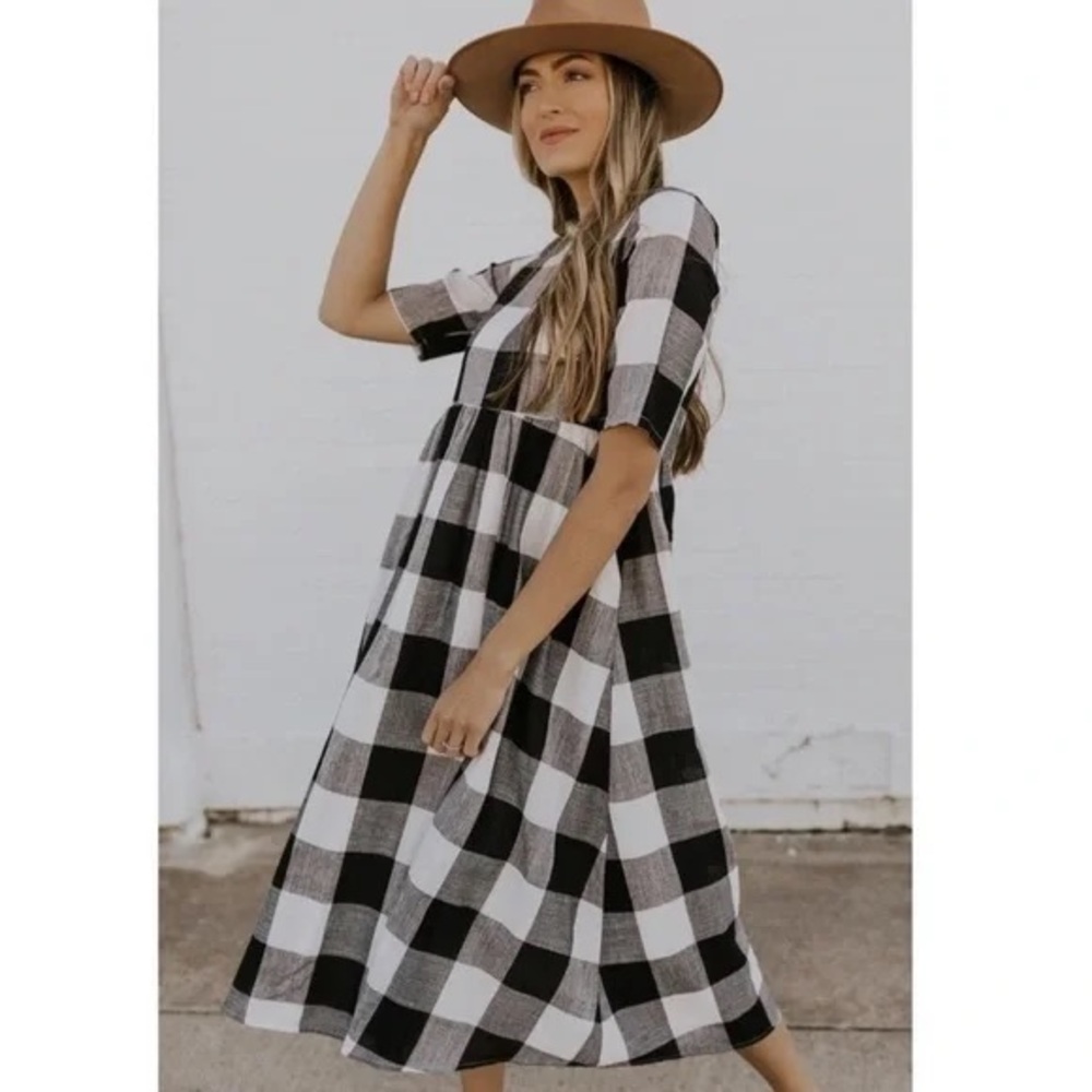 ROOLEE Maddie Buffalo Black and White Plaid Dress | women’s large